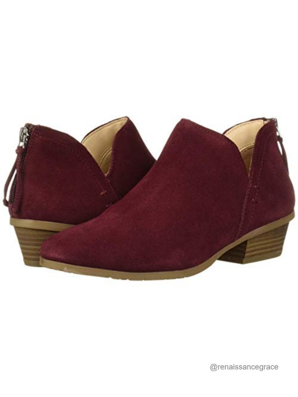 Suede Ankle Bootie with Block Heel & Back Zip Closure, Almond Toe Design